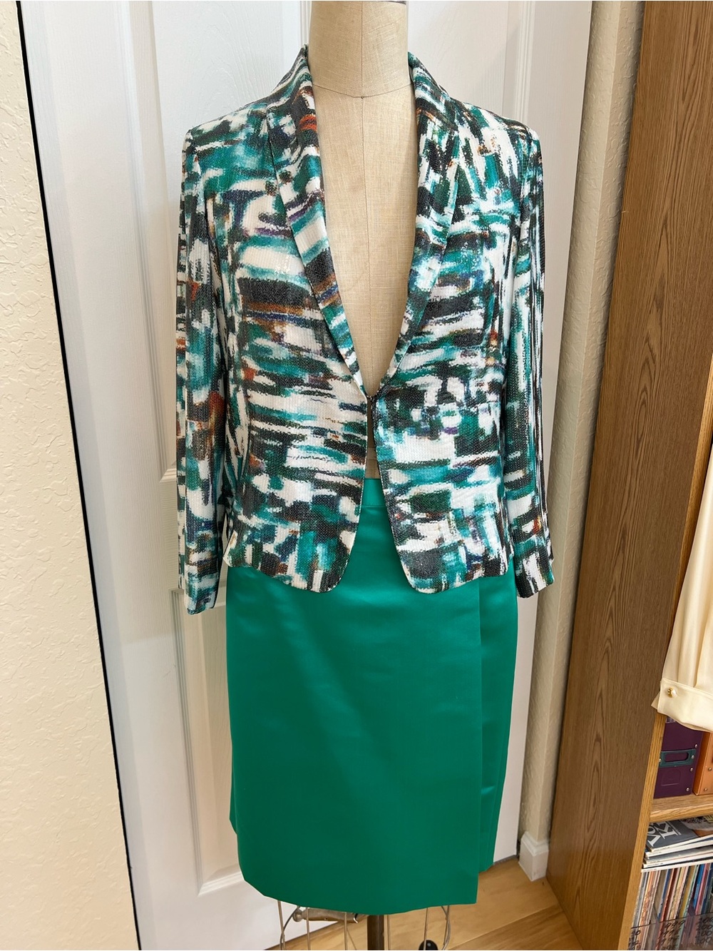 Teal Green Sequins Jacket & Skirt Wedding Dress Set